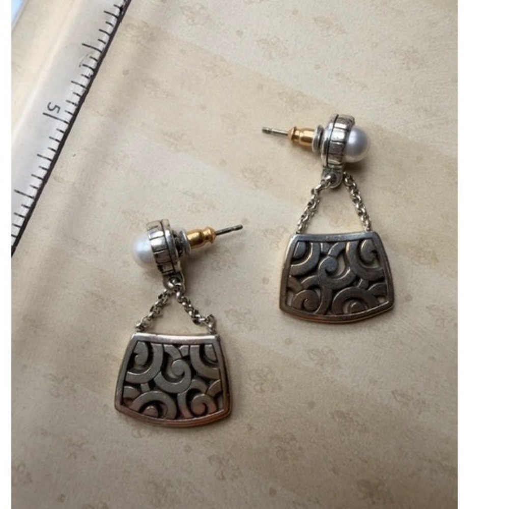 Brighton Silver Tone Scroll Dangle Earrings Geometric Drop Post Earrings